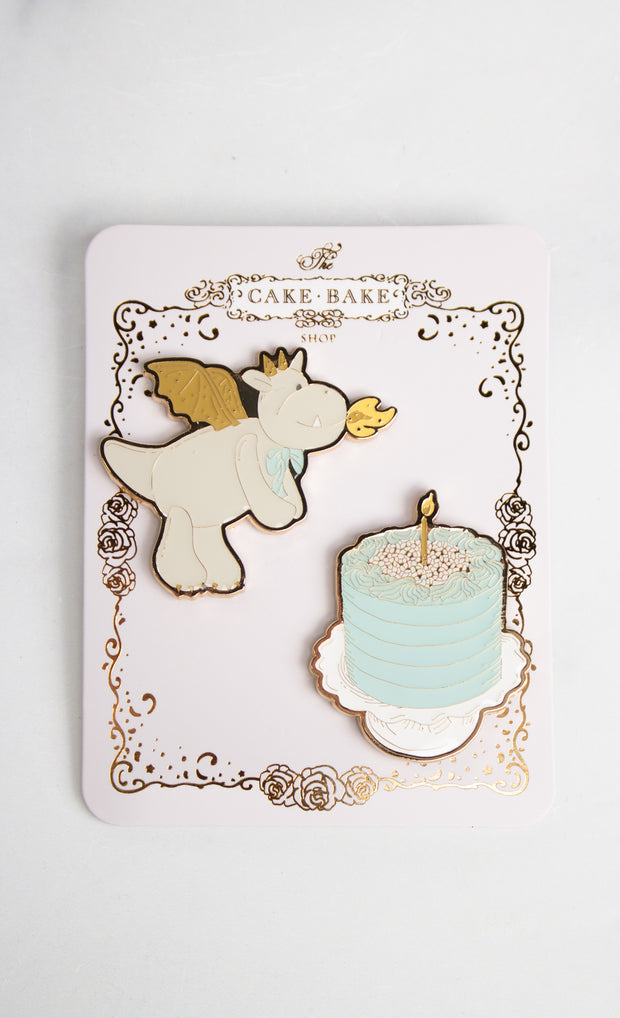 Cake Bake Shop Pins-Brûlée & His Blue Pixie Fetti Birthday Cake Collectors Pin Set