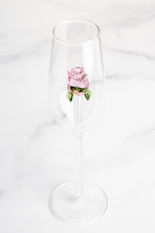 Pink Rose Champagne Flute