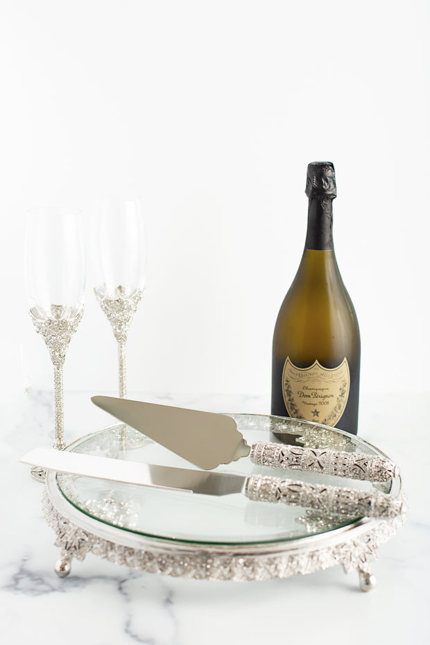 The Cake Bake Shop's Silver Wedding Champagne Flute Set