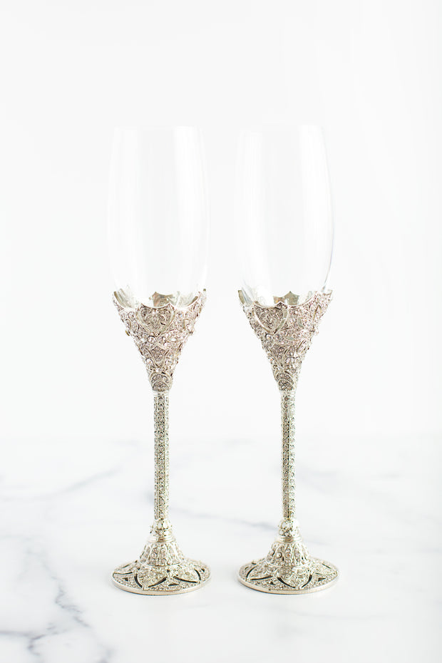 The Cake Bake Shop's Silver Wedding Champagne Flute Set