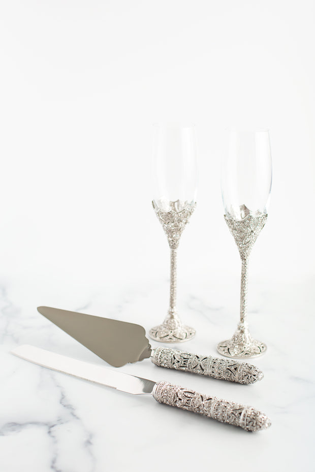 The Cake Bake Shop's Silver Wedding Champagne Flute Set