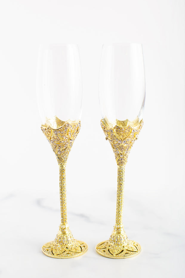 The Cake Bake Shop's Gold Wedding Champagne Flute Set