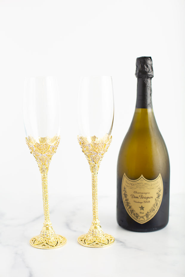 The Cake Bake Shop's Gold Wedding Champagne Flute Set