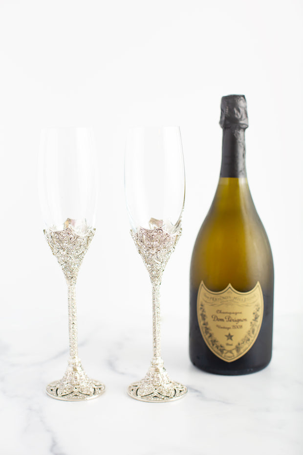 The Cake Bake Shop's Silver Wedding Champagne Flute Set